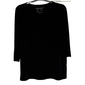 Susan Graver Modern Essentials Liquid Knit Top sz L 3/4 Sleeve Minimalist Black